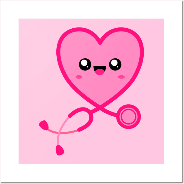 Stethoscope Emoji Heart Pink Wall Art by NurseLife